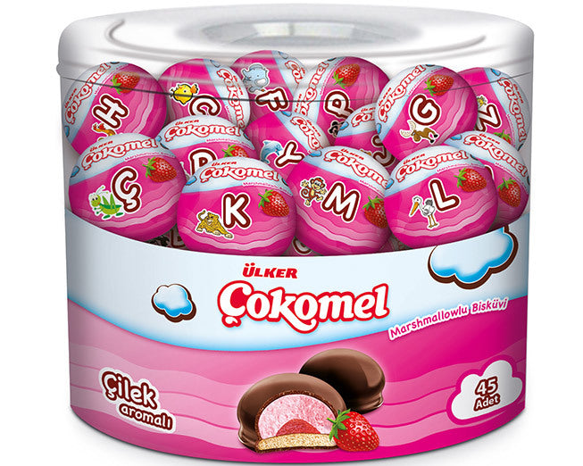 Ulker Cilek Aromali Cokomel / Chocolate Covered Strawberry Marshmallow Biscuit (180g)